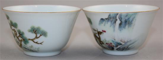 A pair of Chinese famille rose cups, 8cm diam.